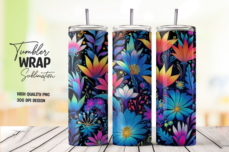 Blue Floral tumbler wrap png