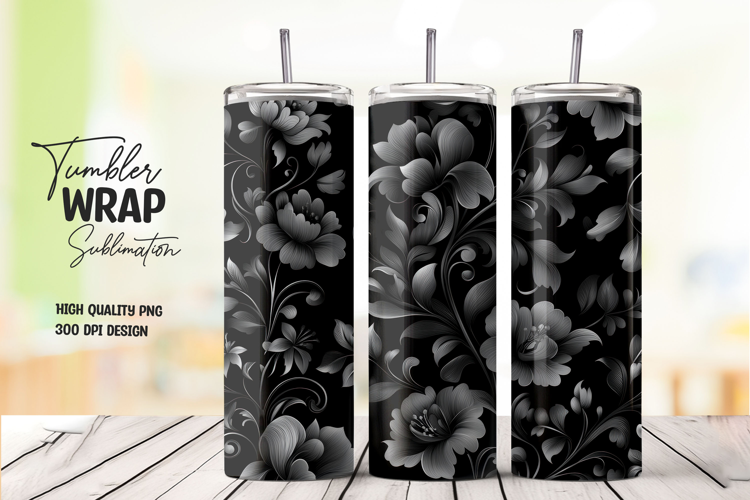 Black Bloom tumbler wrap png