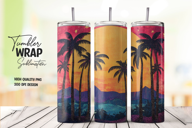 Retro Sunset Palms Tumbler Wrap