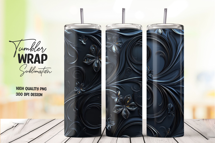 Black Elegant Floral Swirl Tumbler Wrap