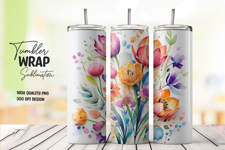 Watercolor Tulip tumbler wrap png