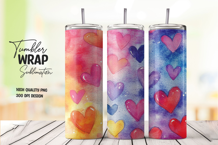 Multicolor Hearts Love 20oz Tumbler Wrap