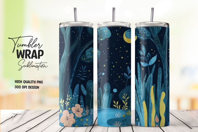 Night Sky Floral Tumbler Wrap PNG
