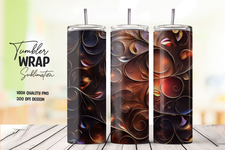 Brown Swirl Floral Luxury Tumbler Wrap