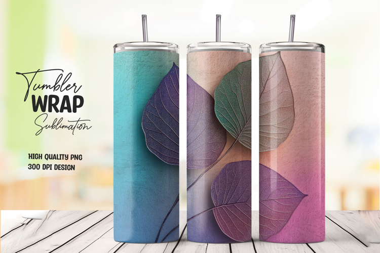 Teal Purple Leaf Gradient Tumbler Wrap