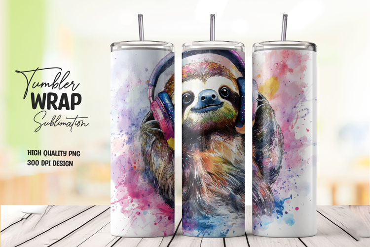 Sloth with Flower Crown Tumbler Wrap PNG