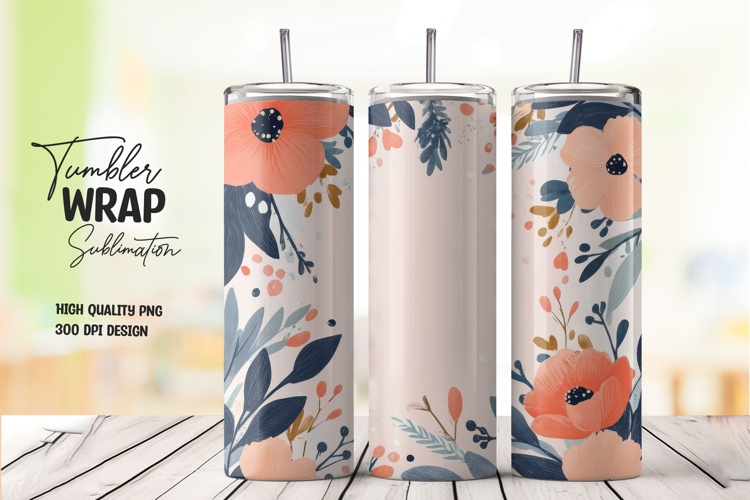 Floral Beige Orange Elegant Tumbler Wrap