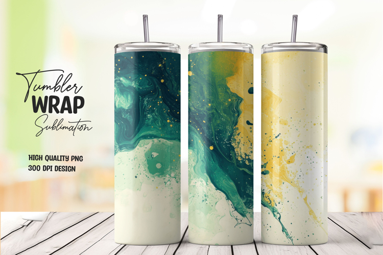 Teal Beige Marble Splash Tumbler Wrap