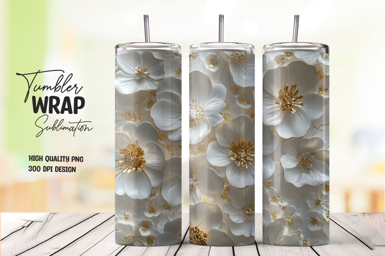 Cream Floral Botanical Tumbler Wrap