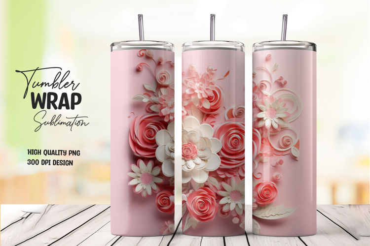Pink White Rose Daisy Elegant Tumbler Wrap