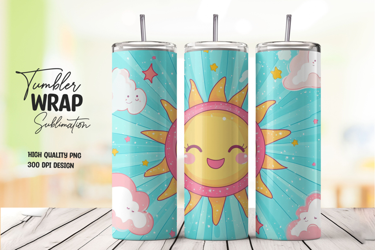 Smiling Sun and Clouds Tumbler Wrap PNG
