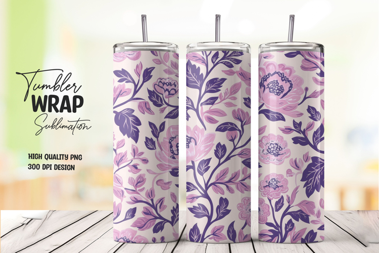 Purple Floral Pattern Tumbler Wrap