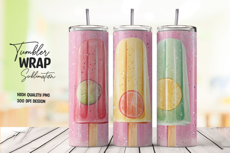 Soft Rainbow Striped Fruits Tumbler Wrap PNG