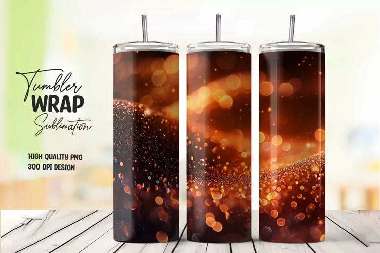 Golden glitter tumbler wrap sublimation