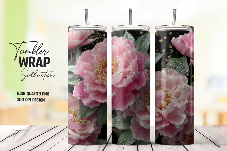 Dark Floral Pink Bloom Garden Tumbler Wrap
