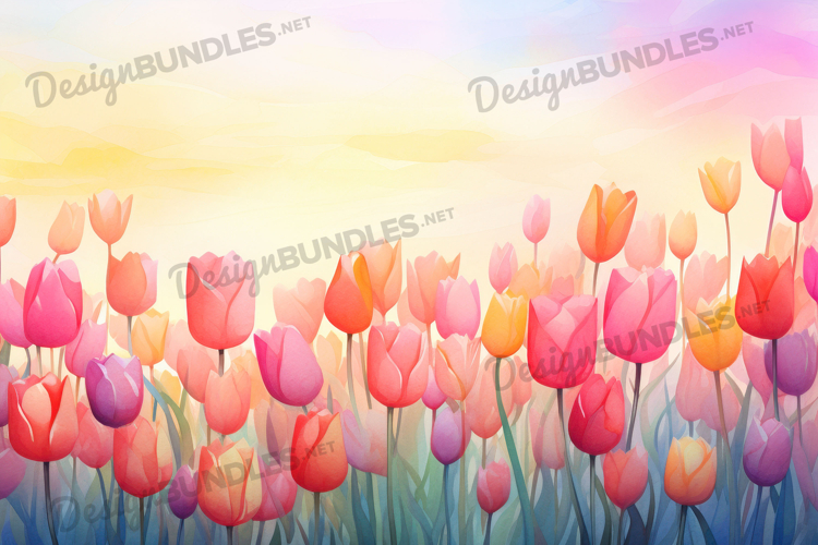 Warm Sunset Tulip Garden Digital Background
