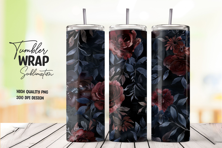 Black Floral tumbler wrap png