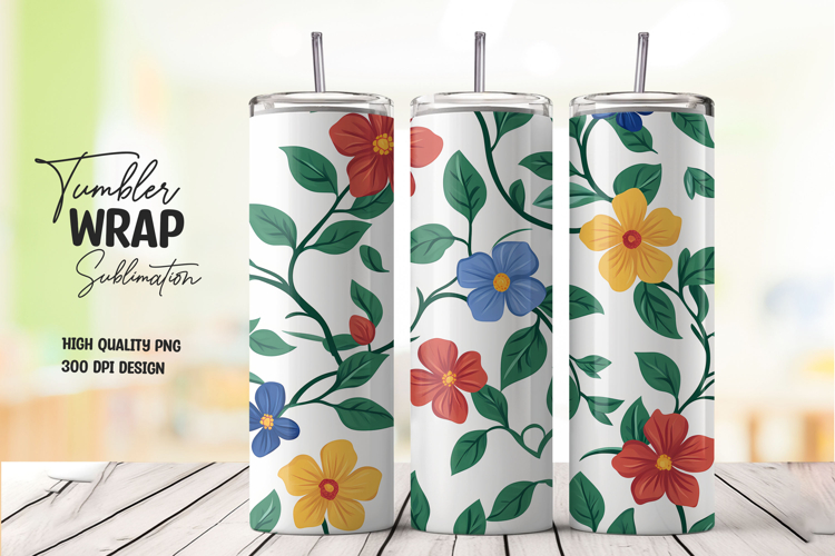 Red and Blue Botanical Tumbler PNG