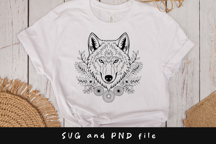 Wolf with flowers SVG design