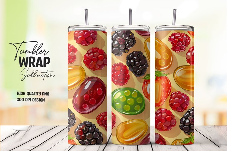 Fruits pattern tumbler wrap sublimation example image 1