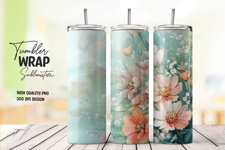 Light Blue and White Floral Tumbler Wrap PNG