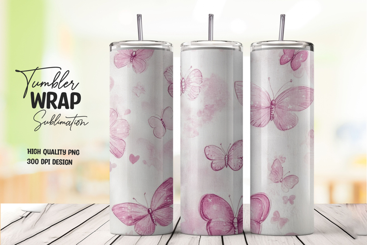Pink Butterfly Tumbler Wrap png