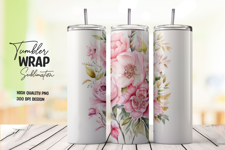Pink Peony Floral Tumbler Wrap