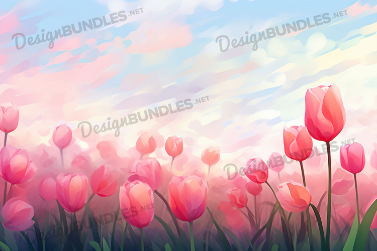Pink Tulip Garden Spring Background PNG