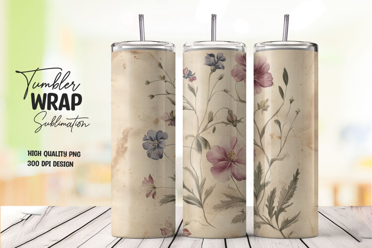 Beige Floral tumbler wrap png example image 1