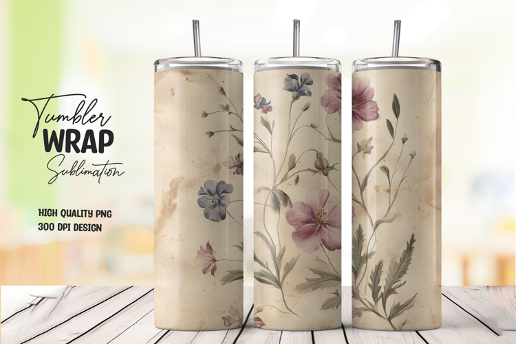 Beige Floral tumbler wrap png