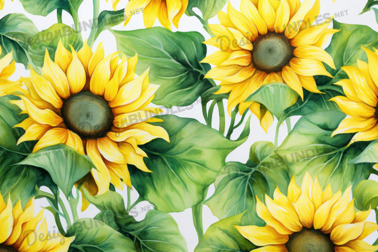 Seamless Bright Sunflower Leaf Pattern PNG