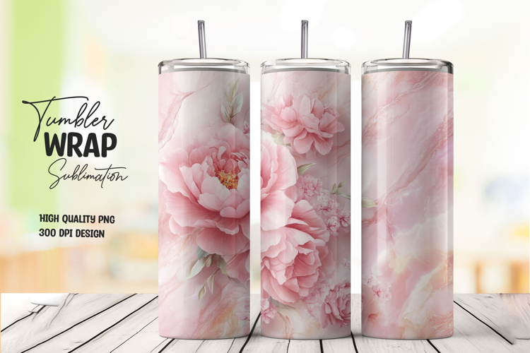Pastel Pink Floral Marble Tumbler Wrap