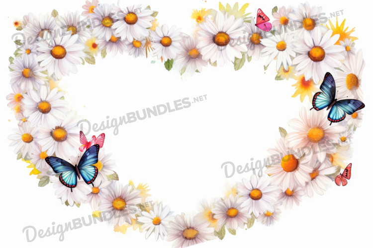 Watercolor Butterfly heart frame background