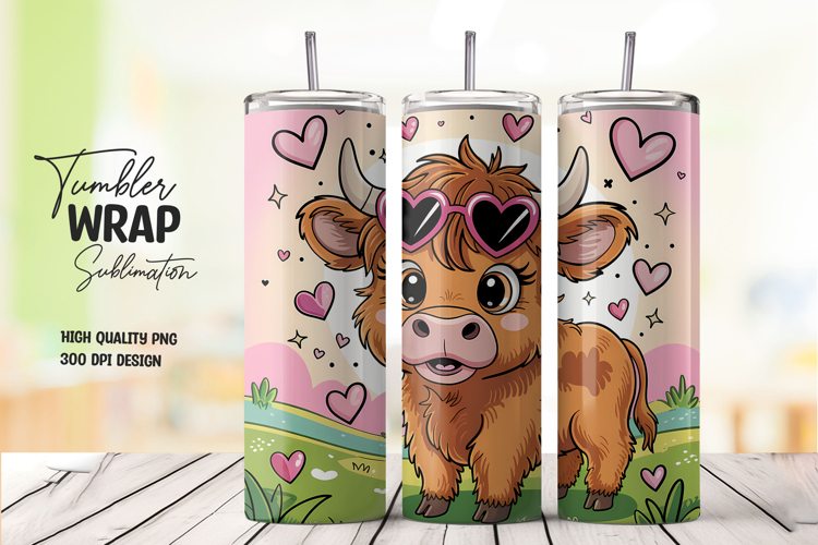 Love Heart Cow Cartoon Tumbler PNG