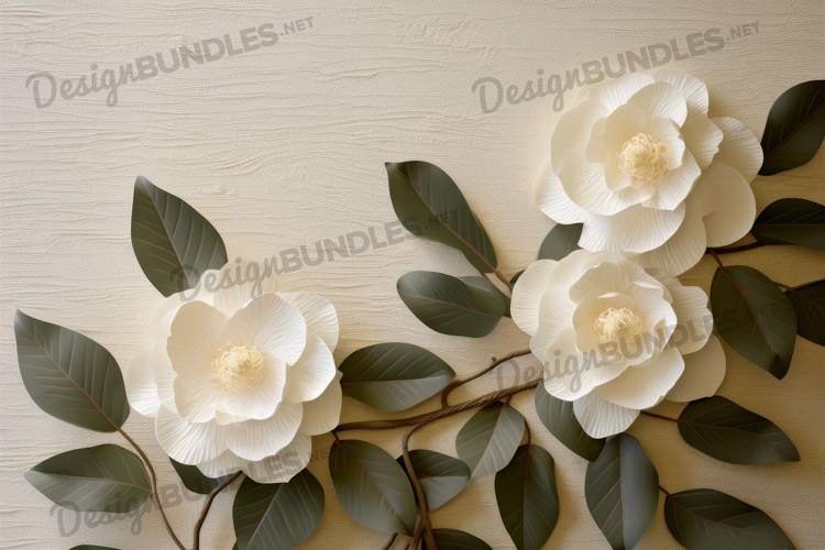 Creamy flower arrangement with green leaves