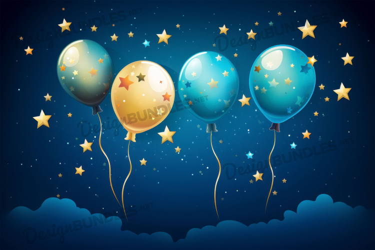 Sky with balloons nursery background, Digital paper