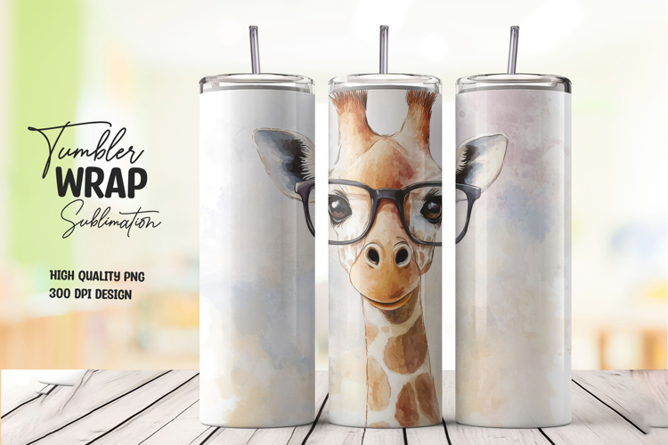 Pastel Giraffe with Hearts Tumbler Wrap PNG