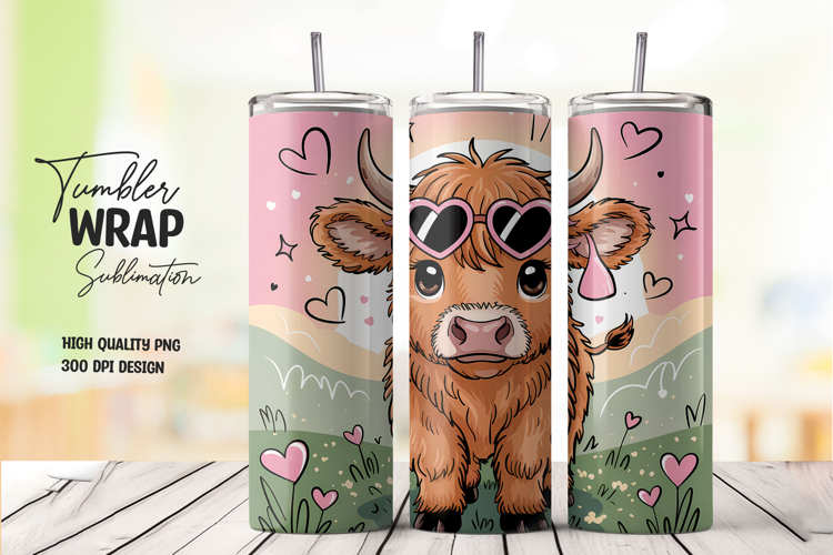 Cow With Heart Glasses Tumbler PNG