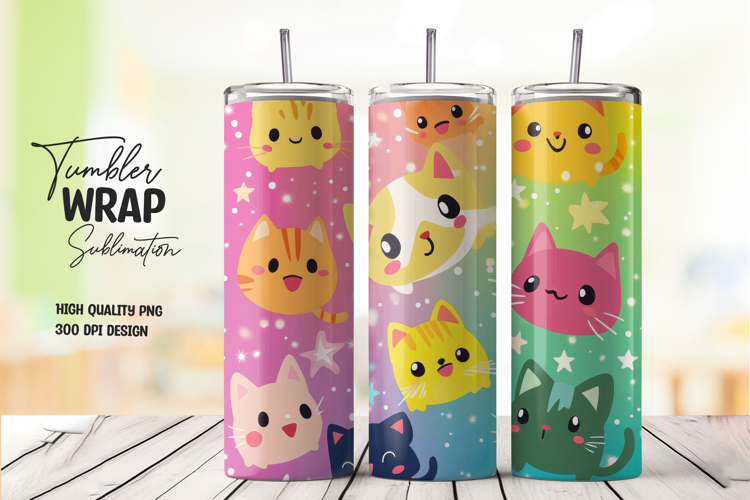 Rainbow Cat Tumbler Wrap Sublimation
