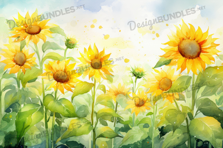Watercolor Sunflower Pastel Garden Background