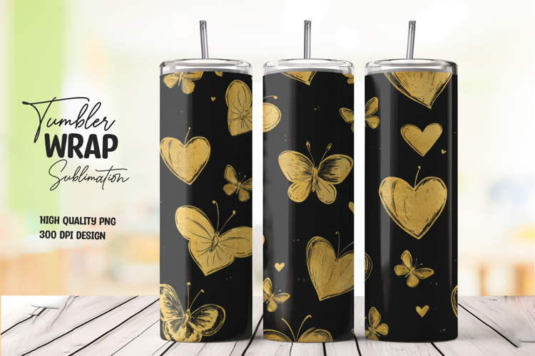 Black Gold Heart Tumbler Wrap