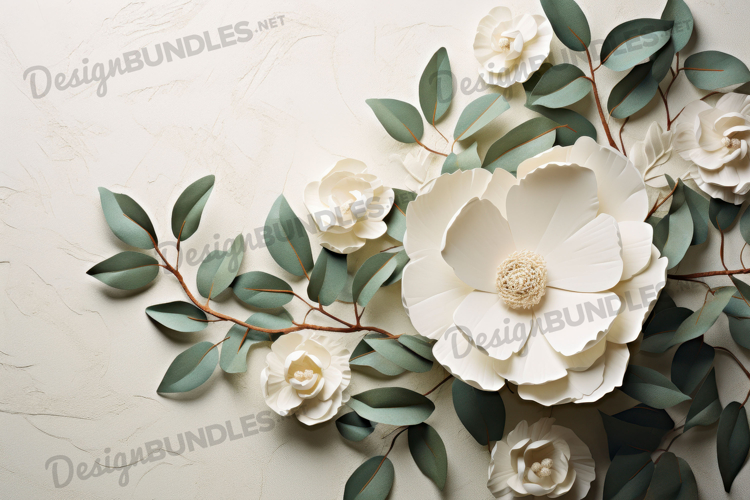Handcrafted floral composition with neutral leaves
