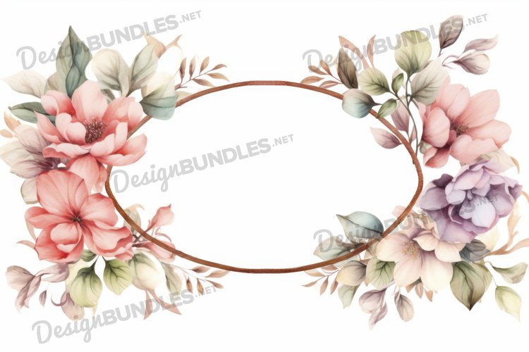 Watercolor floral frame flat lay background