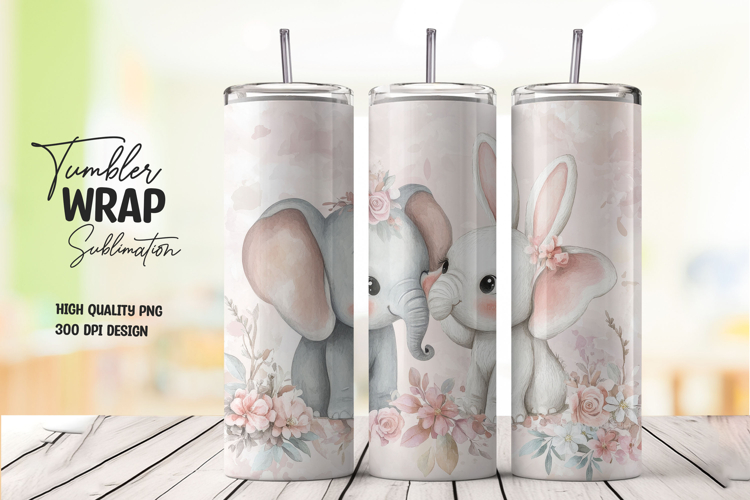 Blush Bunny Floral Design 20oz Tumbler Wrap Sublimation PNG
