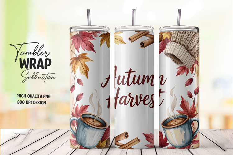 Autumn Harvest Coffee Time Tumbler Wrap Sublimation PNG