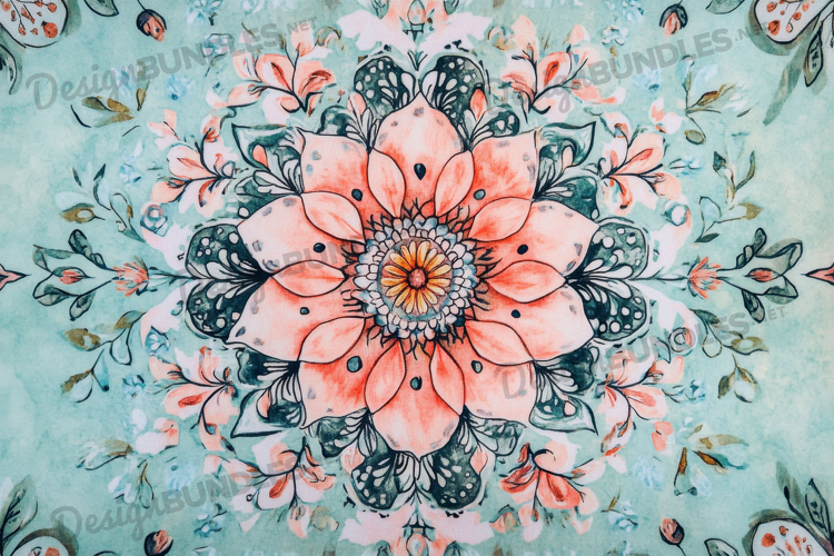 Mandala Floral Peach Blue Background