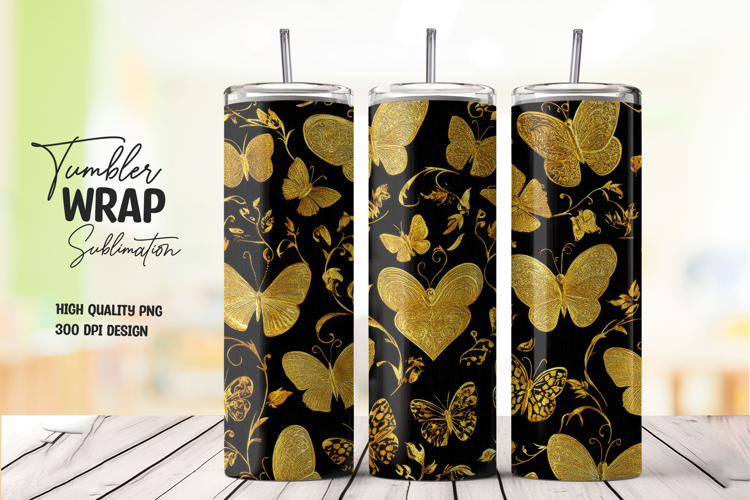 Black Gold Butterfly Tumbler Wrap