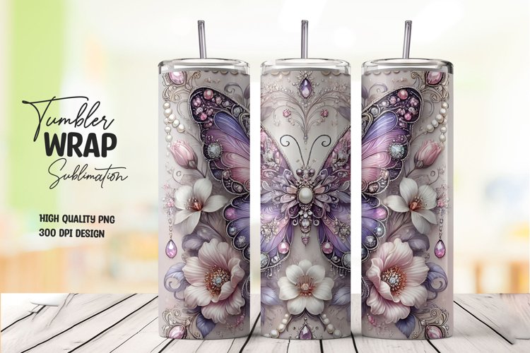 3d butterfly tumbler wrap sublimation png example image 1