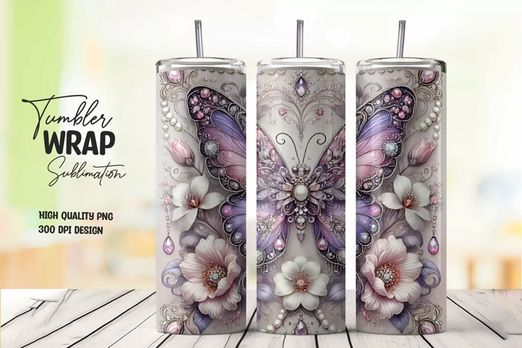 3d butterfly tumbler wrap sublimation png