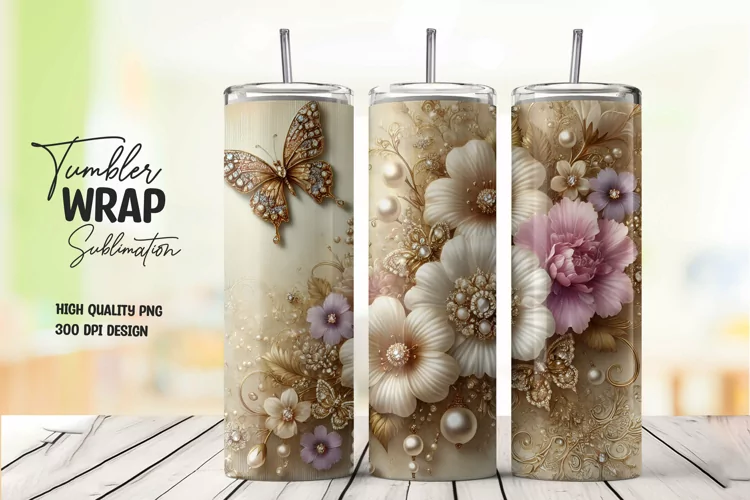 3d butterfly tumbler wrap sublimation png